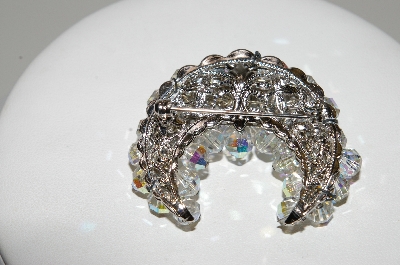 **MBA #E45-174   "Vintage Silvertone AB Crystal Bead Pin"