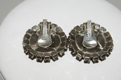 +MBA #E45-248   "Weiss Silvertone Black Glass & Clear Rhinestone Clip On Earrings"