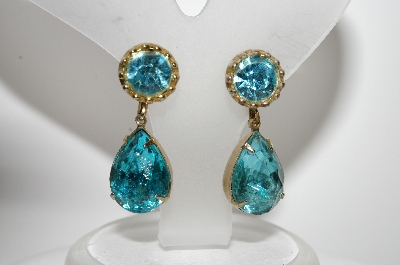 +MBA #E45-046   "Coro Goldtone Blue Rhinestone Drop Earrings"