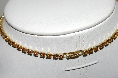 +MBA #E45-087   "Vintage Goldtone Citrine & Brown Rhinestone Necklace/Choker "