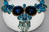 +MBA #E45-110   "Vintage Goldtone Czech Blue Acrylic & Glass Rhinestone Fancy Necklace"