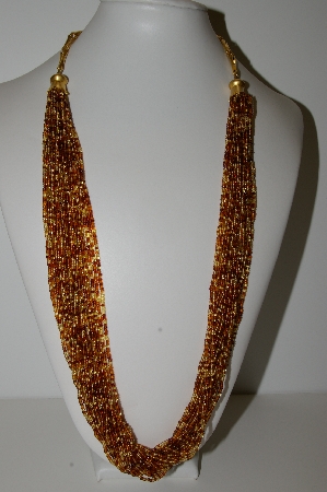 +MBA #E45-103   "Vintage Honey & Brown Glass Bead Multi Strand Necklace"