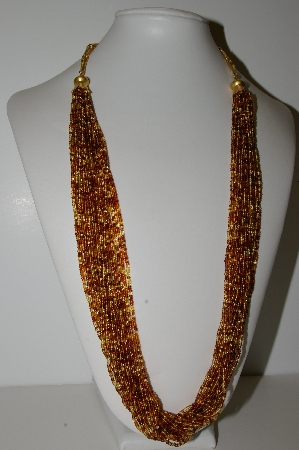 +MBA #E45-103   "Vintage Honey & Brown Glass Bead Multi Strand Necklace"
