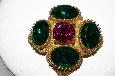 +MBA #E45-236   "Capri Gold Plated Green & Pink Stone Pin/Pendant Combo"