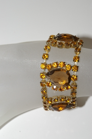 +MBA #E45-157   "Vintage Gold Tone Brown & Citrine Colored Rhinestone Bracelet"