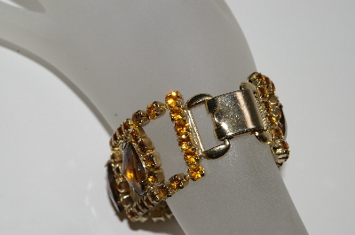 +MBA #E45-157   "Vintage Gold Tone Brown & Citrine Colored Rhinestone Bracelet"