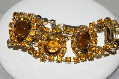 +MBA #E45-157   "Vintage Gold Tone Brown & Citrine Colored Rhinestone Bracelet"