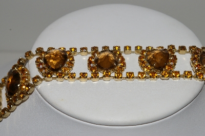 +MBA #E45-157   "Vintage Gold Tone Brown & Citrine Colored Rhinestone Bracelet"