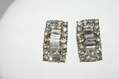 +MBA #E45-031   "Vintage Silvertone Square Clear Crystal Rhinestone Earrings"