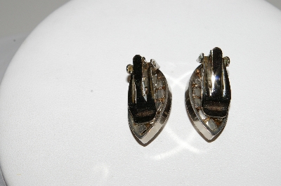 +MBA #E45-209   "Vintage Silvertone Purple Glass & Red AB Crystal Rhinestone Clip On Earrings"