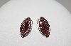 +MBA #E45-209   "Vintage Silvertone Purple Glass & Red AB Crystal Rhinestone Clip On Earrings"