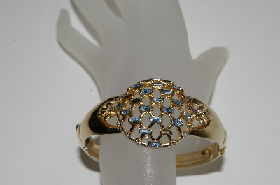 +MBA #E45-159   "Judy Lee Gold Plated Blue Rhinestone Hinged Bracelet"
