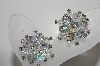 +MBA #E46-142   "Vintage Silvertone Fancy AB Crystal & Rhinestone Clip On Earrings"