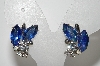 +MBA #E46-147   "Vintage Silvertone Blue & Clear Crystal Rhinestone Clip On Earrings"