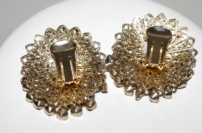 +MBA #E46-124   "Vintage Goldtone Fancy Filigree Lavender Rhinestone Clip On Earrings"