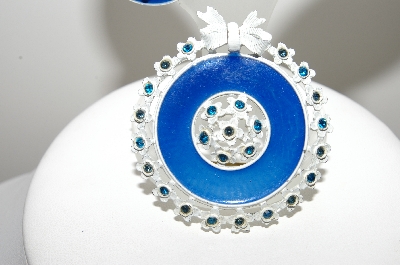 +MBA #E46-111   "Florenza White & Blue Enamel Rhinestone Pin & Earring Set"