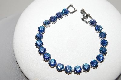 +MBA #E46-163   "Vintage Silvertone Blue AB Crystal Rhinestone Bracelet"