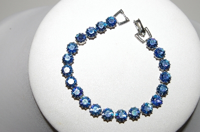+MBA #E46-163   "Vintage Silvertone Blue AB Crystal Rhinestone Bracelet"