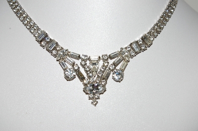+MBA #E46-028   "Vintage Silvertone Fancy Clear Crystal Rhinestone Necklace"