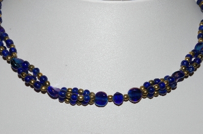 +MBA #E46-015   "Vintage Blue Glass Bead Necklace"