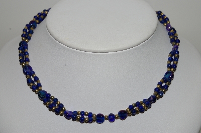 +MBA #E46-015   "Vintage Blue Glass Bead Necklace"
