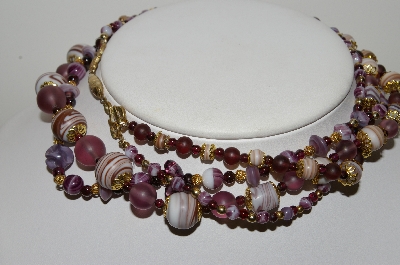 +MBA #E46-024   "Vintage Fancy Purple Glass Bead 2 Strand  Necklace"