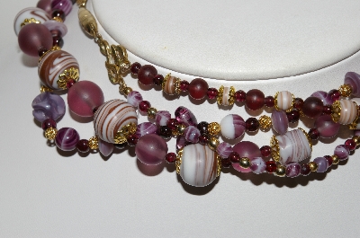 +MBA #E46-024   "Vintage Fancy Purple Glass Bead 2 Strand  Necklace"