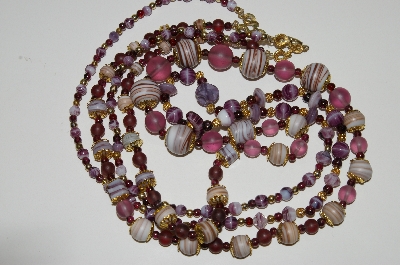 +MBA #E46-024   "Vintage Fancy Purple Glass Bead 2 Strand  Necklace"