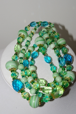 +MBA #E46-020   "Vintage Fancy Green Glass Bead Necklace"