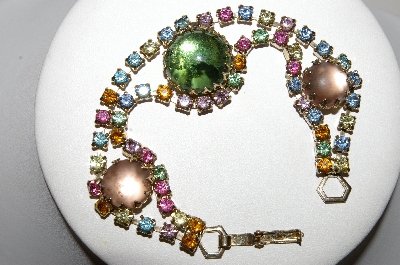 +MBA #E47-097   "Vintage Goldtone Multi Colored Rhinestone & Glass Stone Bracelet"