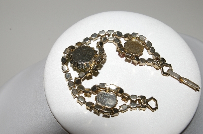 +MBA #E47-097   "Vintage Goldtone Multi Colored Rhinestone & Glass Stone Bracelet"