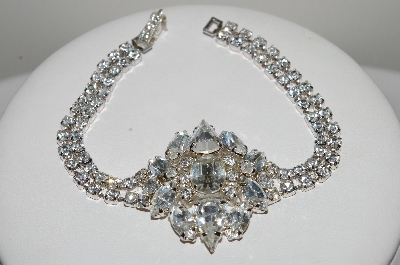 +MBA #E47-082   "Vintage Silvertone Fancy Clear Crystal  Rhinestone Bracelet"