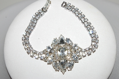 +MBA #E47-082   "Vintage Silvertone Fancy Clear Crystal  Rhinestone Bracelet"