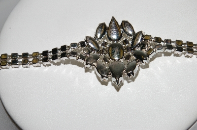 +MBA #E47-082   "Vintage Silvertone Fancy Clear Crystal  Rhinestone Bracelet"