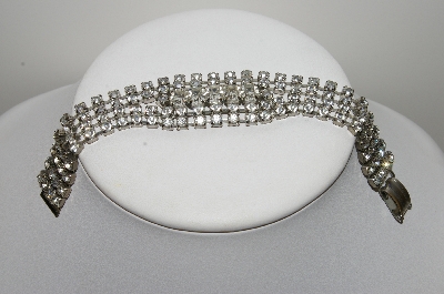 +MBA #E47-096   "Vintage Silvertone Fancy Clear Crystal Rhinestone Bracelet"