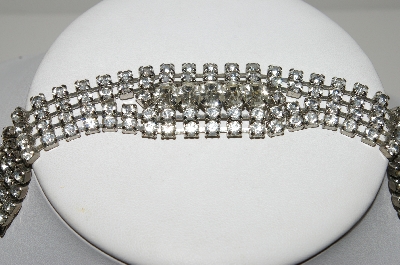 +MBA #E47-096   "Vintage Silvertone Fancy Clear Crystal Rhinestone Bracelet"