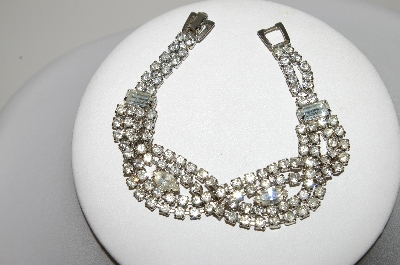 +MBA #E47-093   "Vintage Silvertone Fancy Overlaping Clear Crystal Rhinstone Bracelet"