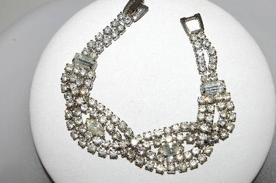 +MBA #E47-093   "Vintage Silvertone Fancy Overlaping Clear Crystal Rhinstone Bracelet"