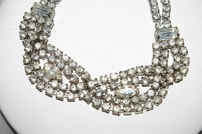 +MBA #E47-093   "Vintage Silvertone Fancy Overlaping Clear Crystal Rhinstone Bracelet"