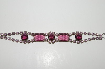 +MBA #E47-114   "Vintage Silvertone Purple Glass & Rhinestone Bracelet"