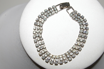 +MBA #E47-116   "Vintage Silvertone 3 Row Clear Crystal Rhinestone Bracelet"
