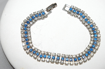 +MBA #E47-123   "Vintage Silvertone Clear & Blue Crystal Rhinestone Bracelet"