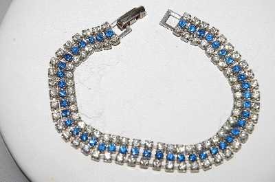 +MBA #E47-123   "Vintage Silvertone Clear & Blue Crystal Rhinestone Bracelet"