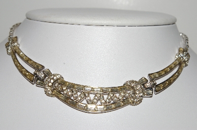 +MBA #E47-015 *  "Vintage Plated Silver Fancy Clear Crystal Rhinestone Necklace"