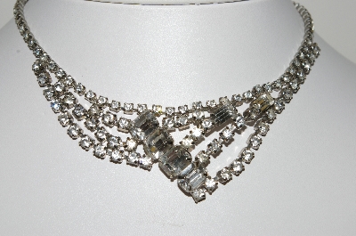 +MBA #E47-046   "Vintage Silvertone Clear Crystal Rhinestone Fancy Necklace/Chocker"