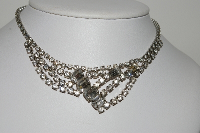 +MBA #E47-046   "Vintage Silvertone Clear Crystal Rhinestone Fancy Necklace/Chocker"