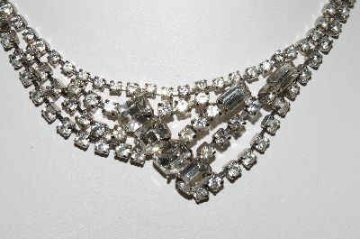 +MBA #E47-046   "Vintage Silvertone Clear Crystal Rhinestone Fancy Necklace/Chocker"