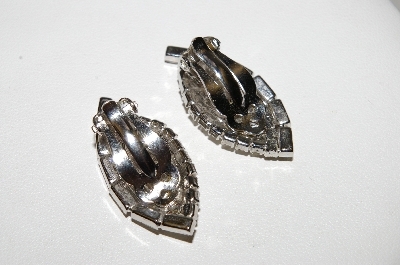 +MBA #E47-050   "Vintage Silvertone Clear Crystal Fancy Clip On Earrings"