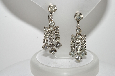 +MBA #E47-038    "Vintage Silvertone Clear Crystal Rhinestone Earrings"