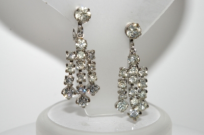 +MBA #E47-038    "Vintage Silvertone Clear Crystal Rhinestone Earrings"